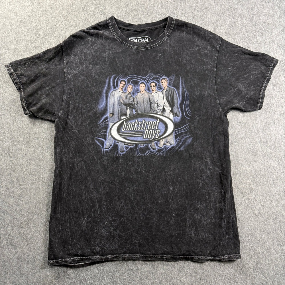 BACKSTREET BOYS Men's T-Shirt M/L 2021 Distressed Retro Acid Wash Black 90s